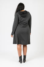  Pomme Rouge Kleid in gerader Form, aus Viskose, C6635, Grau-Schwarz, Muster, Schick