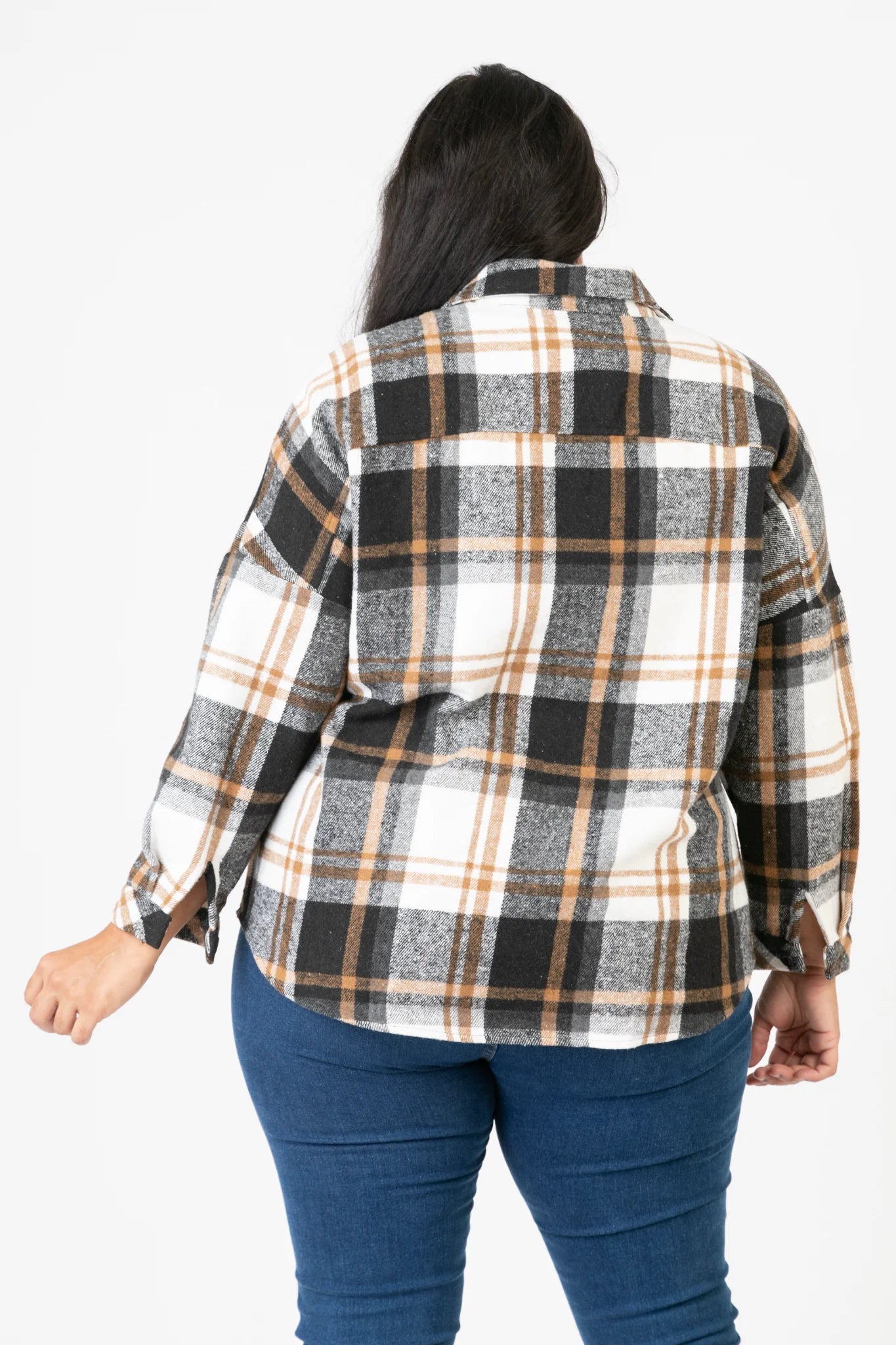  Pomme Rouge Jacke in gerundeter Form, aus Polyester, C6650, Schwarz-Weiß-Beige, Kariert
