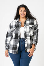  Pomme Rouge Jacke in gerundeter Form, aus Polyester, C6650, Schwarz-Weiß-Grau, Kariert