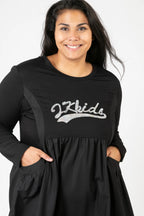  Pomme Rouge Kleid in gerader Form, aus Viskose, C6652, Schwarz-Silber, Buchstaben, Schick