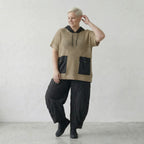 Stilvolles Oversize Shirt aus luftiger Baumwolle in ausgefallenem Lagenlook mit Kapuze, Sand/Schwarz