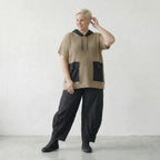 Stilvolles Oversize Shirt aus luftiger Baumwolle in ausgefallenem Lagenlook mit Kapuze, Sand/Schwarz