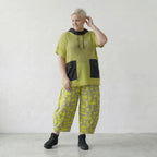Zeitlos legeres Oversize Lagenlook Shirt aus feinem Baumwollstrick mit Kapuze, modern, Lime/Schwarz