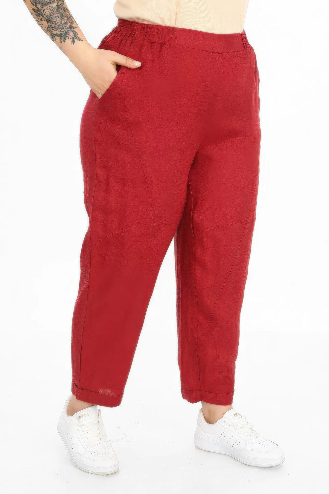  Karottenform Hose von Divas Planet aus Leinen, DP4382, Dunkelrot, Ausgefallen, Zeitlos