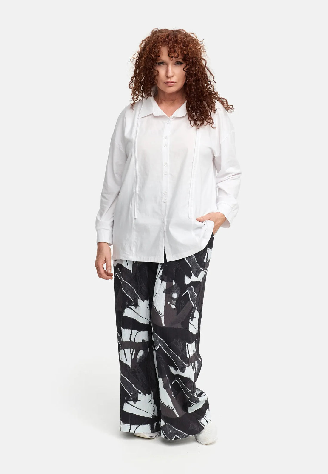  Weite Hose von Divas Planet aus Viskose, DP4460, Schwarz, Abstrakt, Ausgefallen, Zeitlos