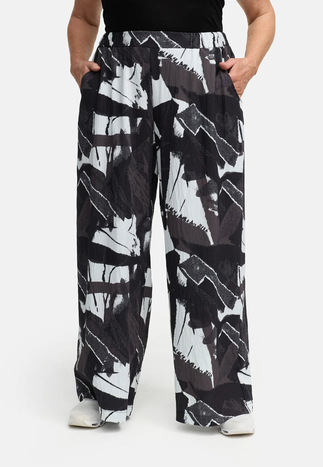  Weite Hose von Divas Planet aus Viskose, DP4460, Schwarz, Abstrakt, Ausgefallen, Zeitlos