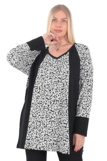  A-Form Shirt von Divas Planet aus Viskose, DP10128, Schwarz/Ecru, Abstrakt, Schick