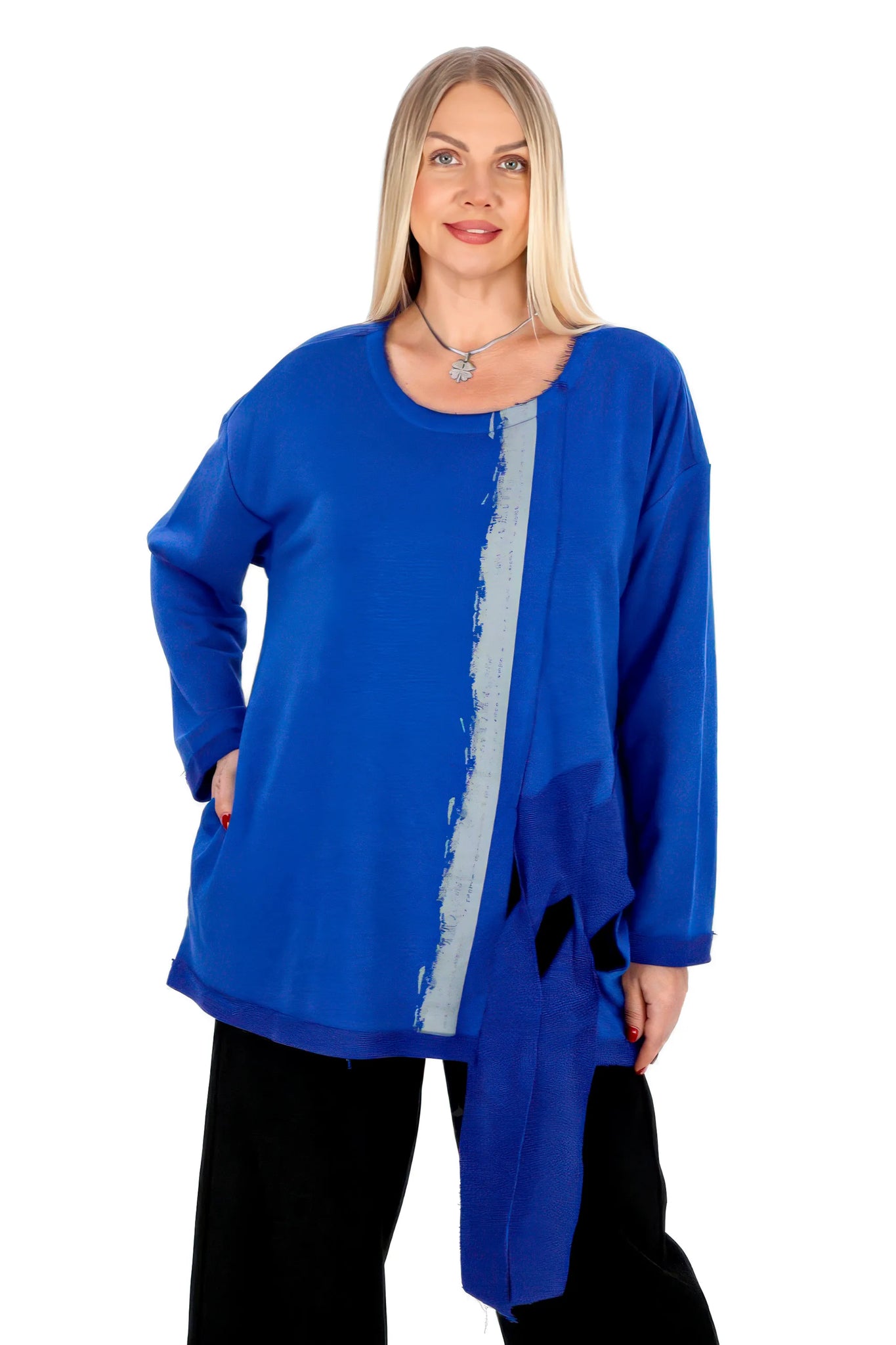  Divas Planet Shirt in gerader Form, aus Baumwolle, DP10134, Kobalt, Schick, Modern, Bequem