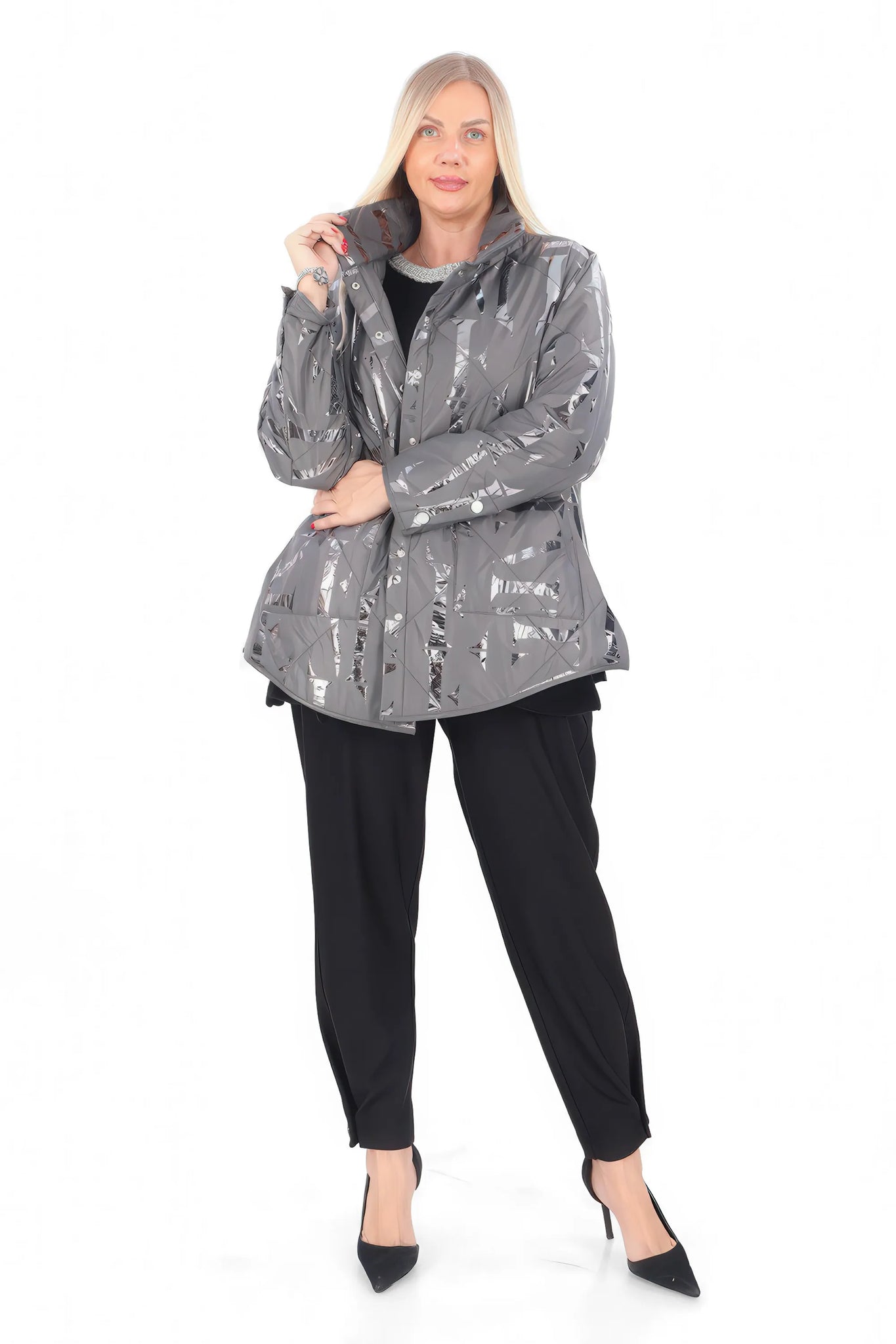  Divas Planet Jacke in gerader Form, aus Polyester, DP35250, Grau, Schick, Modern, Bequem