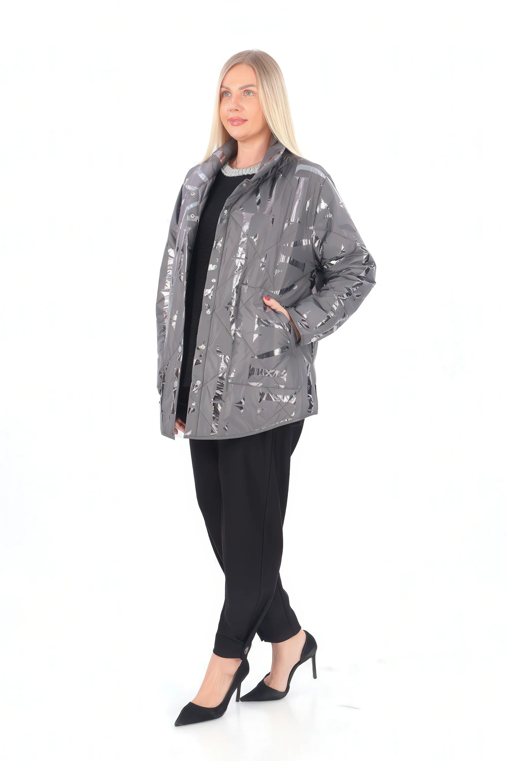  Divas Planet Jacke in gerader Form, aus Polyester, DP35250, Grau, Schick, Modern, Bequem