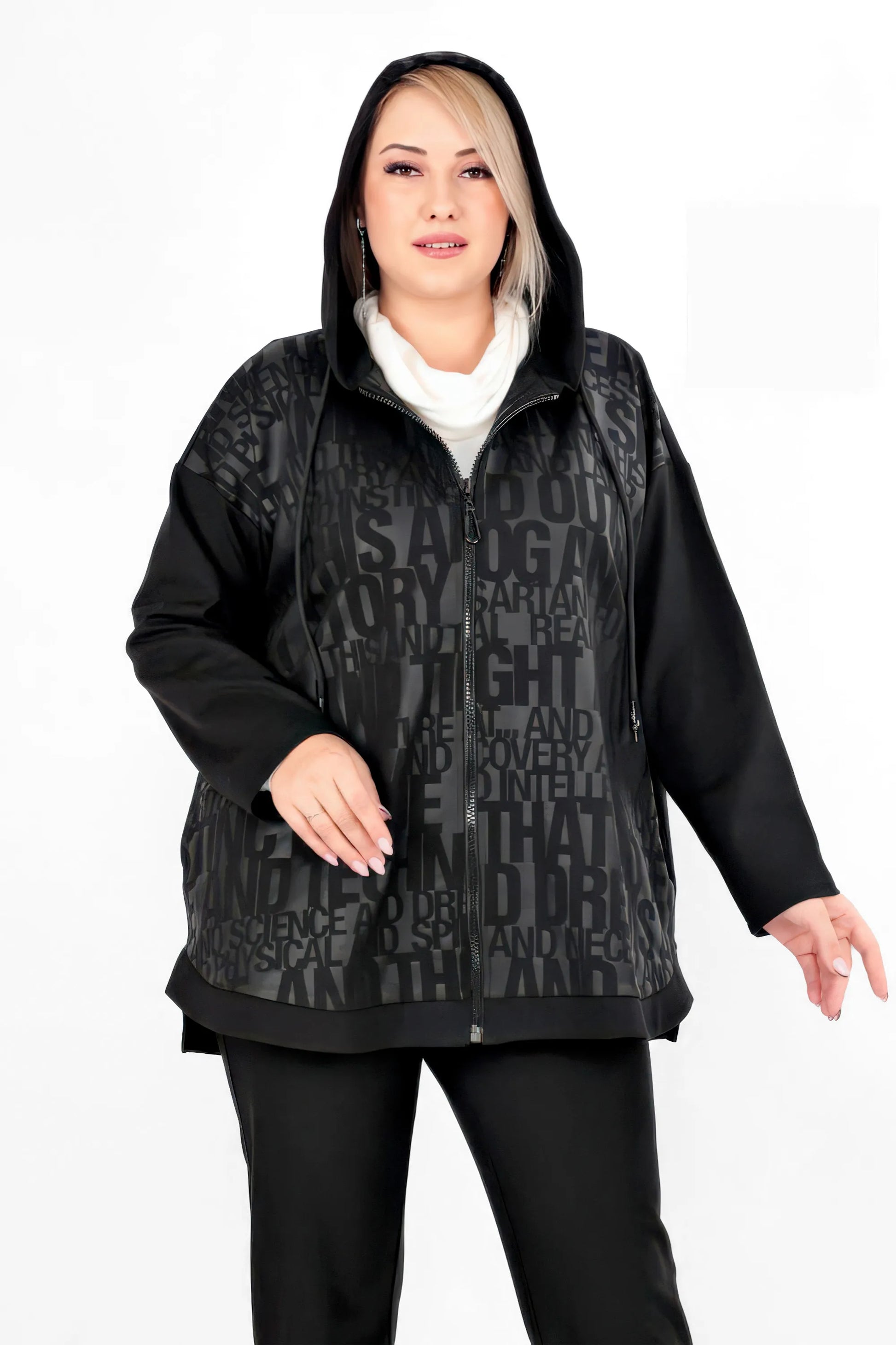  Divas Planet Jacke in gerader Form, aus Viskose, DP35380, Schwarz, Buchstaben, Schick