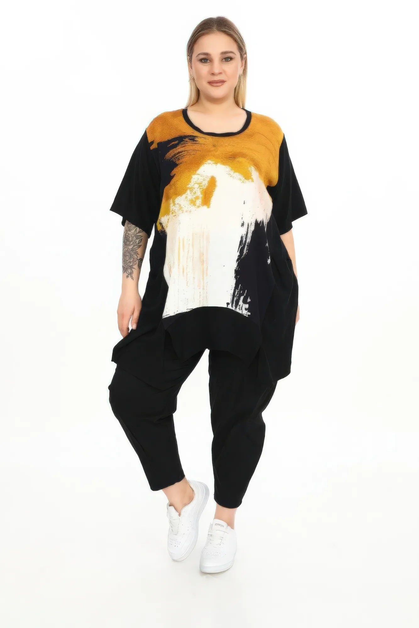  Divas Planet Shirt in gerader Form, aus Viskose, DP10169, Schwarz, Abstrakt, Schick