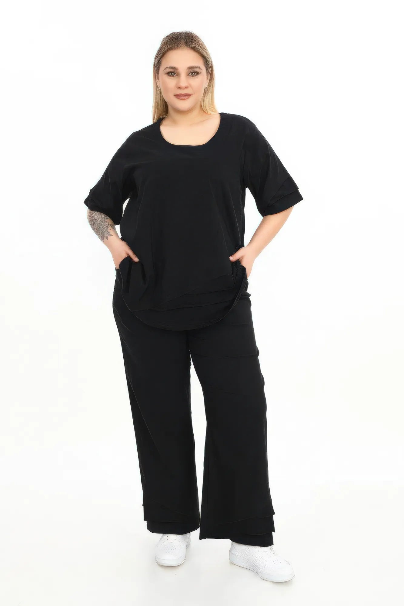  A-Form Shirt von Divas Planet aus Baumwolle, DP10182, Schwarz, Schick, Modern, Bequem