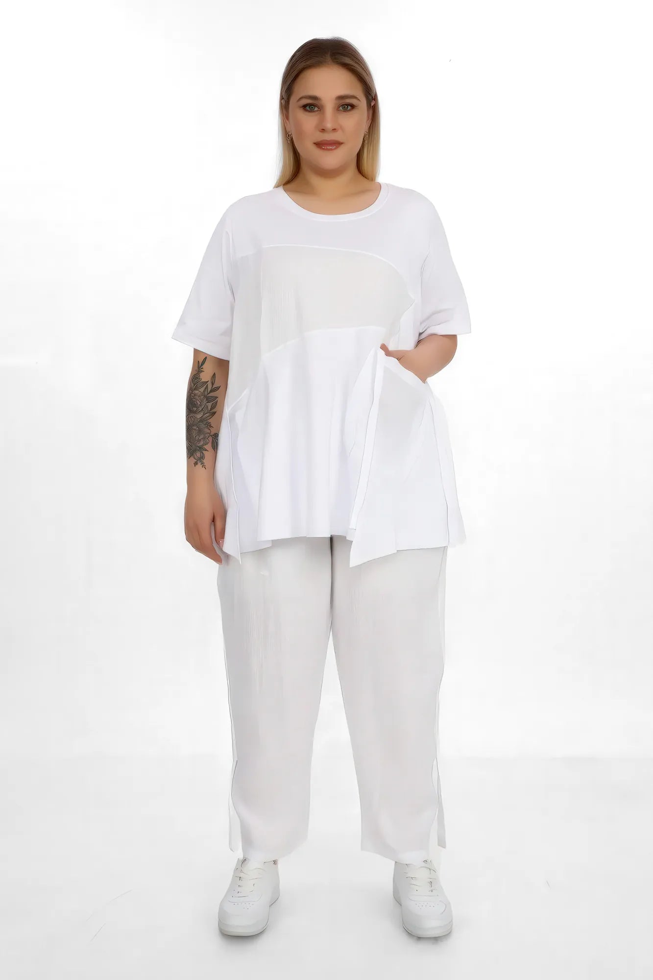  A-Form Shirt von Divas Planet aus Baumwolle, DP10185, Weiß, Schick, Modern, Bequem, Schick