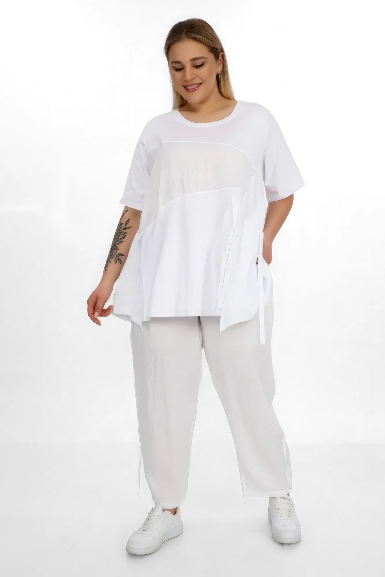  A-Form Shirt von Divas Planet aus Baumwolle, DP10185, Weiß, Schick, Modern, Bequem, Schick