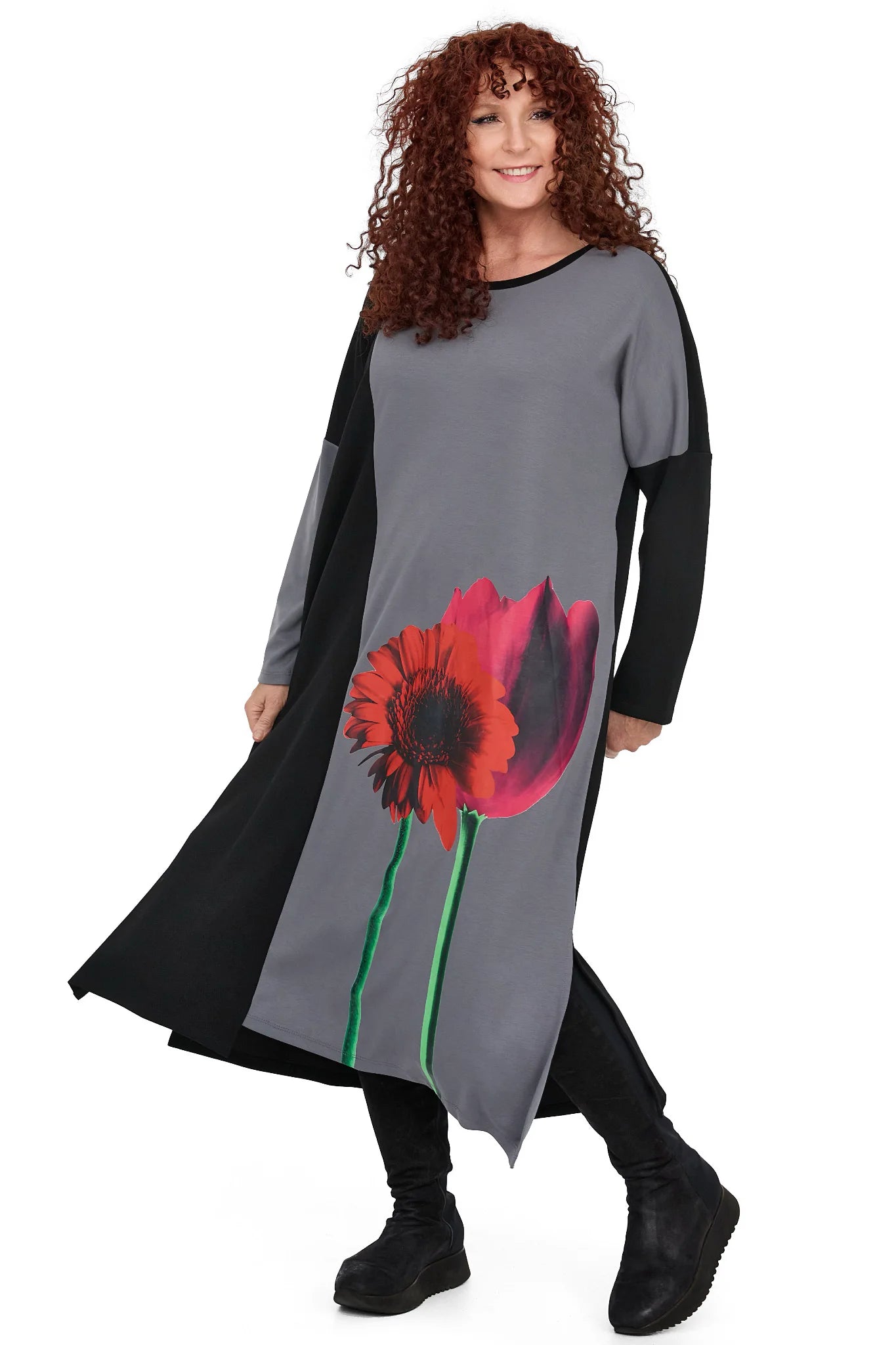  Modisches A-Form Kleid mit floralen Mustern, bequemer Schnitt aus hochwertiger Viskose