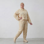 Luftige Oversize Jacke aus feiner Baumwoll Popeline im ausgefallenen Lagenlook mit Batikmuster, Vanille
