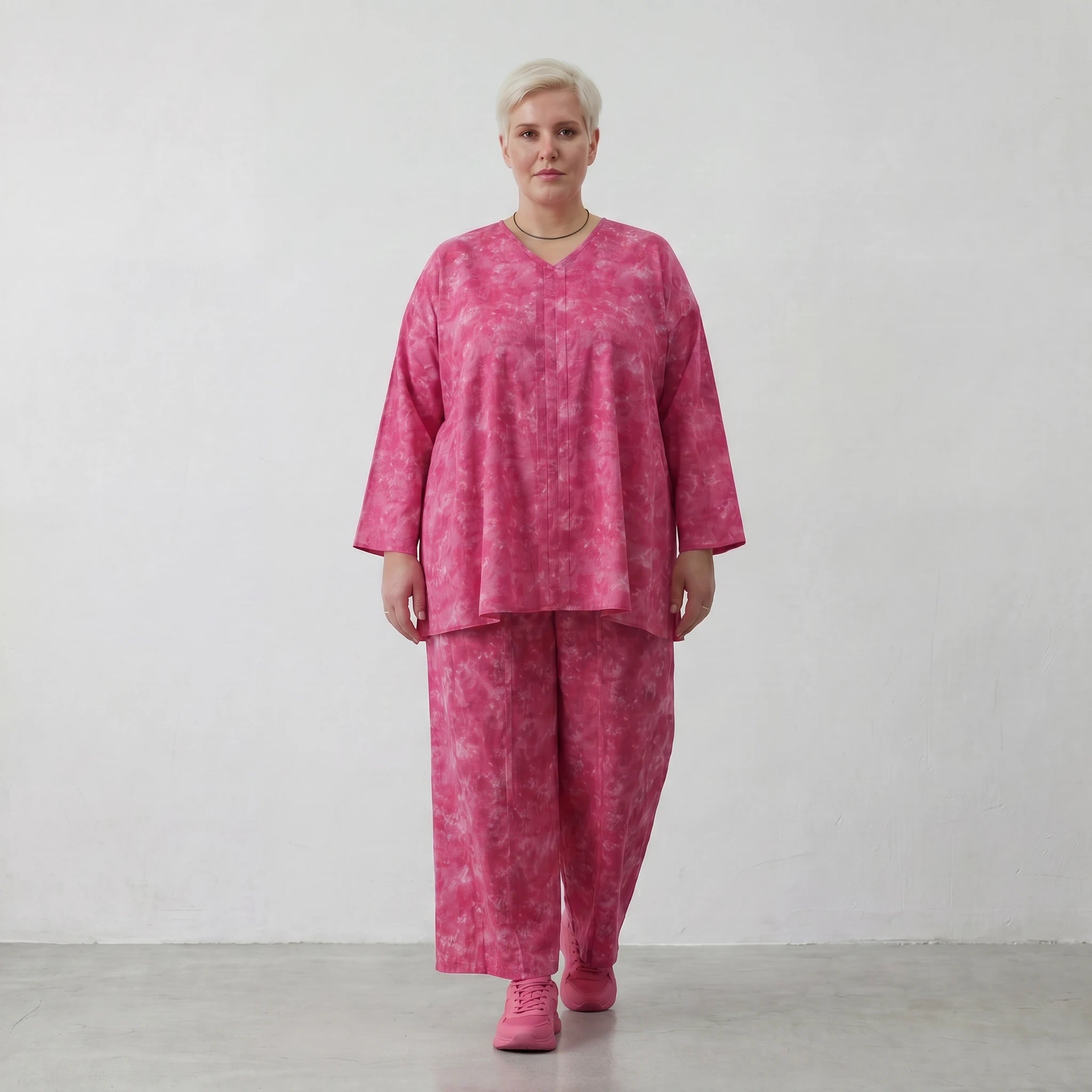 Fein gearbeitetes Oversize Lagenlook Shirt aus leichter Popeline Baumwolle mit Biesen, Fuchsia