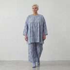 Luftiges Oversize A-Form Shirt aus feiner Baumwollpopeline im ausgefallenen Lagenlook, Jeansblau