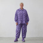 Leichte A-Form Oversize Bluse aus feiner Baumwoll-Popeline im lässigen Batik Lagenlook, Lila