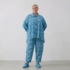 Luftige Oversize Bluse aus feiner Baumwoll Popeline, ausgefallen im Lagenlook mit Taschen, Aquablau