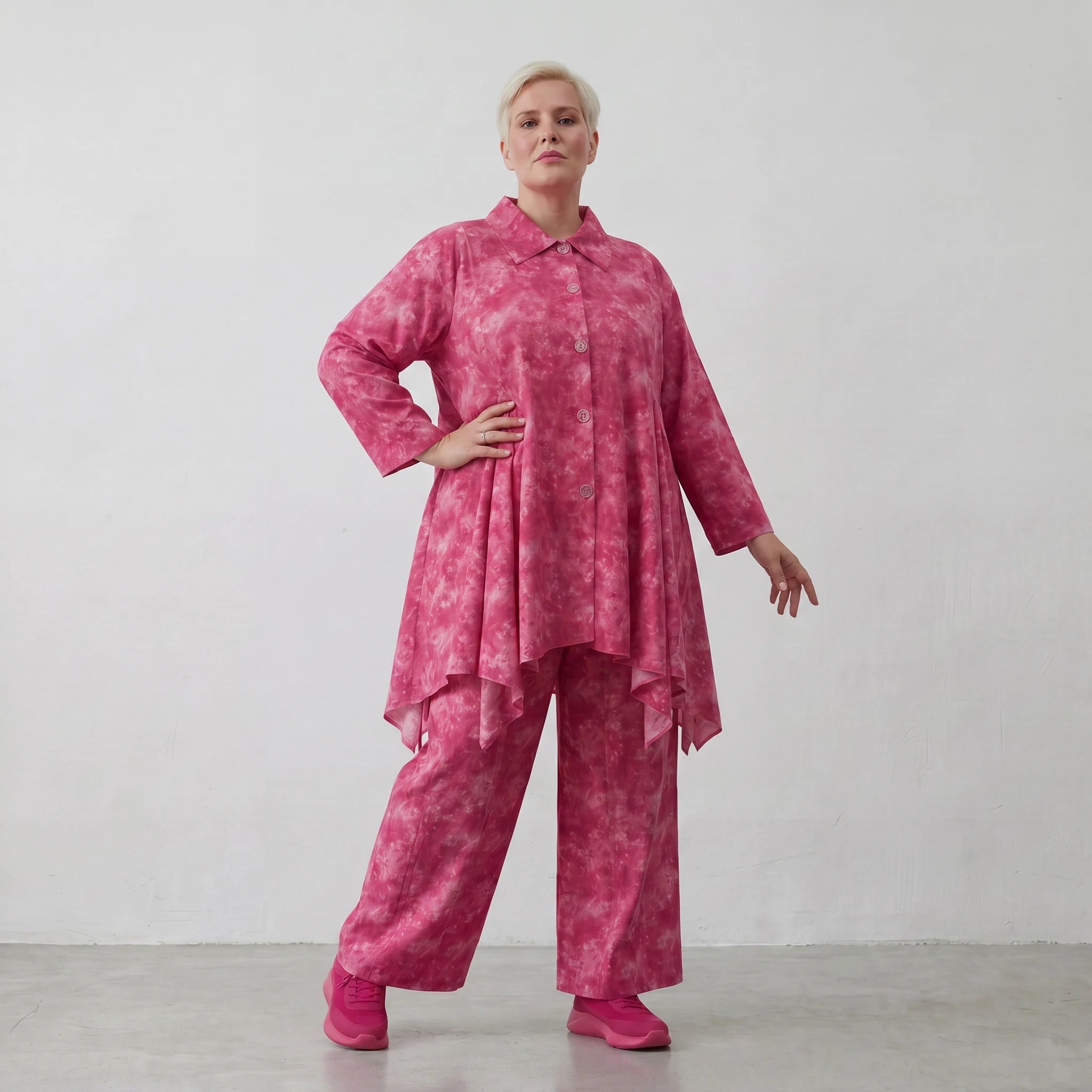 Lässig ausgestellte Glockenform Bluse aus feiner Popeline Baumwolle für ausgefallenen Lagenlook, Fuchsia