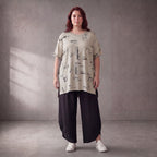 Damen Shirt Lagenlook Baumwolle Beige, A-Form, Kurzarm, Seitenschlitze, Oversize große Größen – Funky Diva