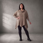 Damen Shirt Lagenlook Baumwolle Beige, A-Linie, Rollkragen, Oversize große Größen – Funky Diva