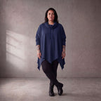 Damen Shirt Lagenlook Baumwolle Dunkelblau, Rollkragen, Oversize große Größen – Funky Diva