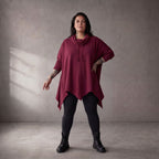 Damen Shirt Lagenlook Baumwolle Bordeaux, Rollkragen, Oversize große Größen – Funky Diva