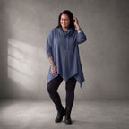 Damen Shirt Lagenlook Baumwolle Jeansblau, Rollkragen, Oversize große Größen – Funky Diva