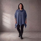 Damen Shirt Lagenlook Baumwolle Jeansblau, Rollkragen, Oversize große Größen – Funky Diva