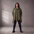Damen Shirt Lagenlook Baumwolle Khaki, A-Linie, Rollkragen, Oversize große Größen – Funky Diva
