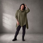 Damen Shirt Lagenlook Baumwolle Khaki, A-Linie, Rollkragen, Oversize große Größen – Funky Diva