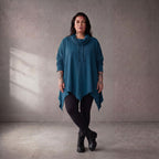 Damen Shirt Lagenlook Baumwolle Petrol, A-Linie, Rollkragen, Oversize große Größen – Funky Diva