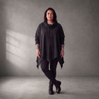 Damen Shirt Lagenlook Baumwolle Schwarz, A-Linie, 7/8-Arm, Rollkragen, Oversize große Größen – Funky Diva