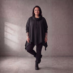 Damen Shirt Lagenlook Baumwolle Schwarz, A-Linie, 7/8-Arm, Rollkragen, Oversize große Größen – Funky Diva