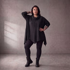 Damen Shirt Lagenlook Baumwolle Schwarz, A-Linie, 7/8-Arm, Rollkragen, Oversize große Größen – Funky Diva