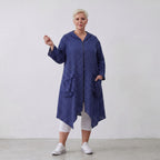 Zeitloser Oversize Lagenlook Mantel in DunkelblauWeiß Karo leger edel sommerlich weich