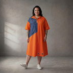 Leichte Baumwolltunika in Orange Blau im Lagenlook Oversize leger und zeitlos soft chic