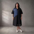 Leichte Baumwolltunika im Lagenlook Oversize leger in Blau Schwarz zeitlos elegant luftig