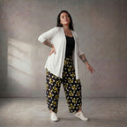 Ausgefallene Ballonhose in Schwarz Weiß Gelb Viskose leicht leger Lagenlook Oversize cool