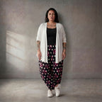 Moderne Ballonhose Schwarz Weiß Pink aus Viskose locker Oversize Lagenlook sehr stilvoll
