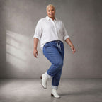 Legere blaue Karottenhose aus Baumwolle im Lagenlook weich elastisch zeitlos und bequem