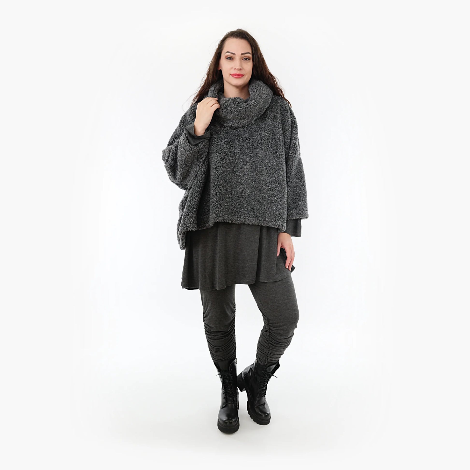  Bigshirt von AKH Fashion aus Materialmix in kastiger Form, 1360.03019, Dunkelgrau, Schick