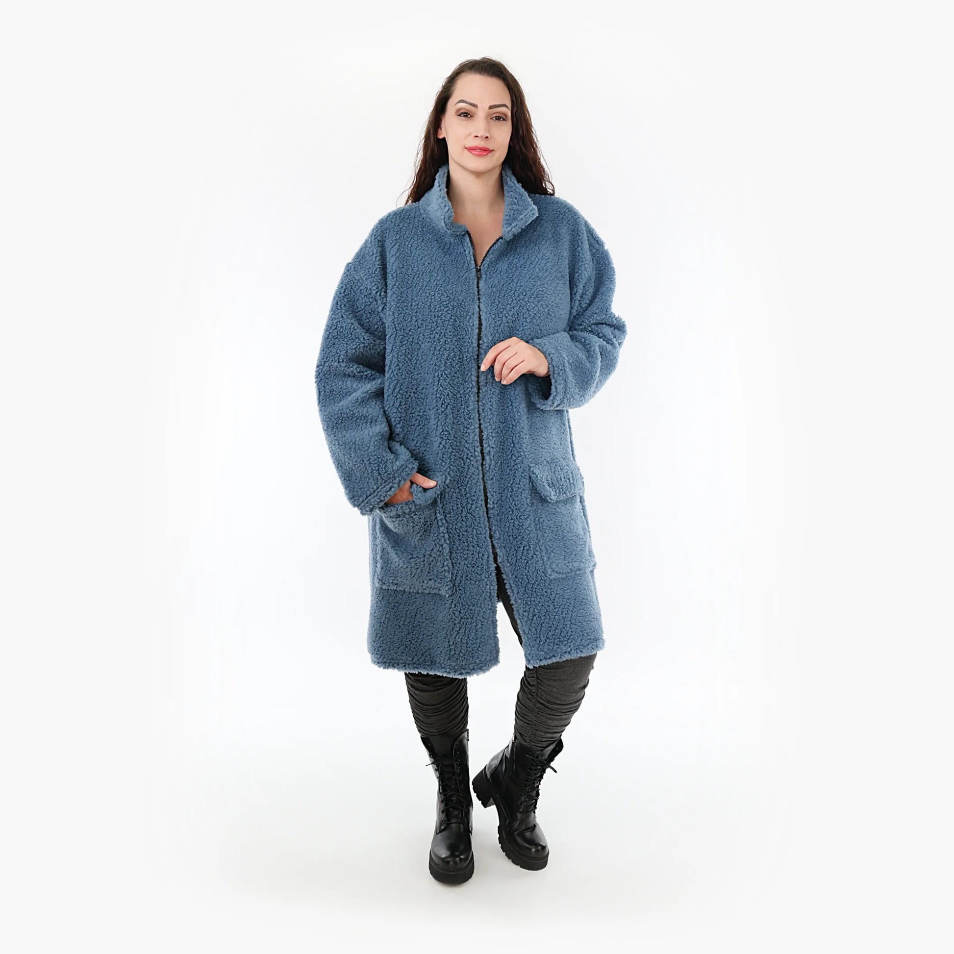  Jacke von AKH Fashion aus Materialmix in gerader Form, 1360.06656, Blau, Schick, Modern