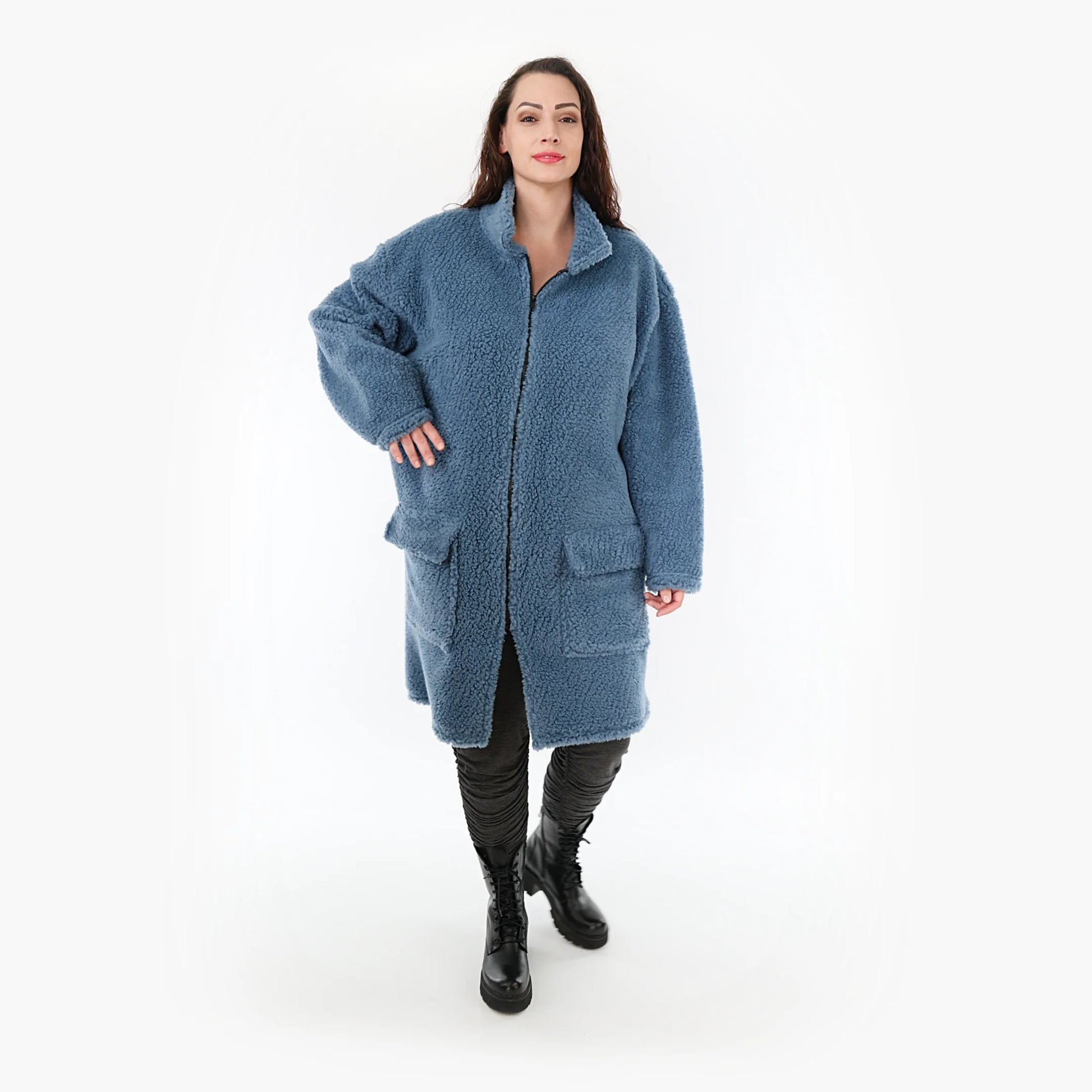  Jacke von AKH Fashion aus Materialmix in gerader Form, 1360.06656, Blau, Schick, Modern