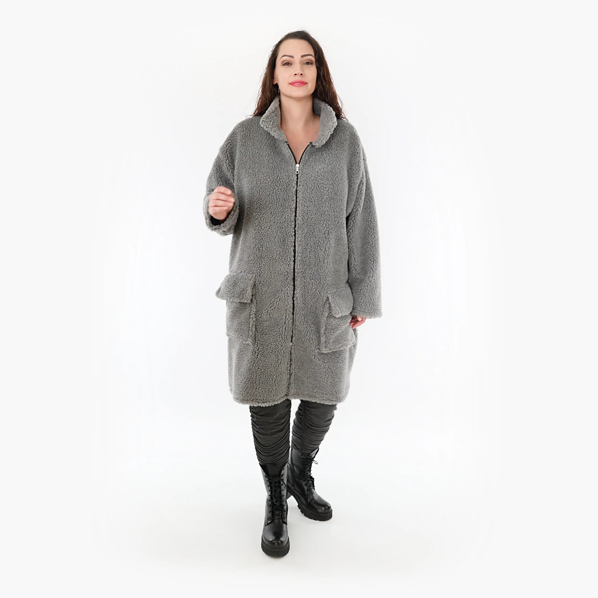  Jacke von AKH Fashion aus Materialmix in gerader Form, 1360.06656, Grau, Schick, Modern