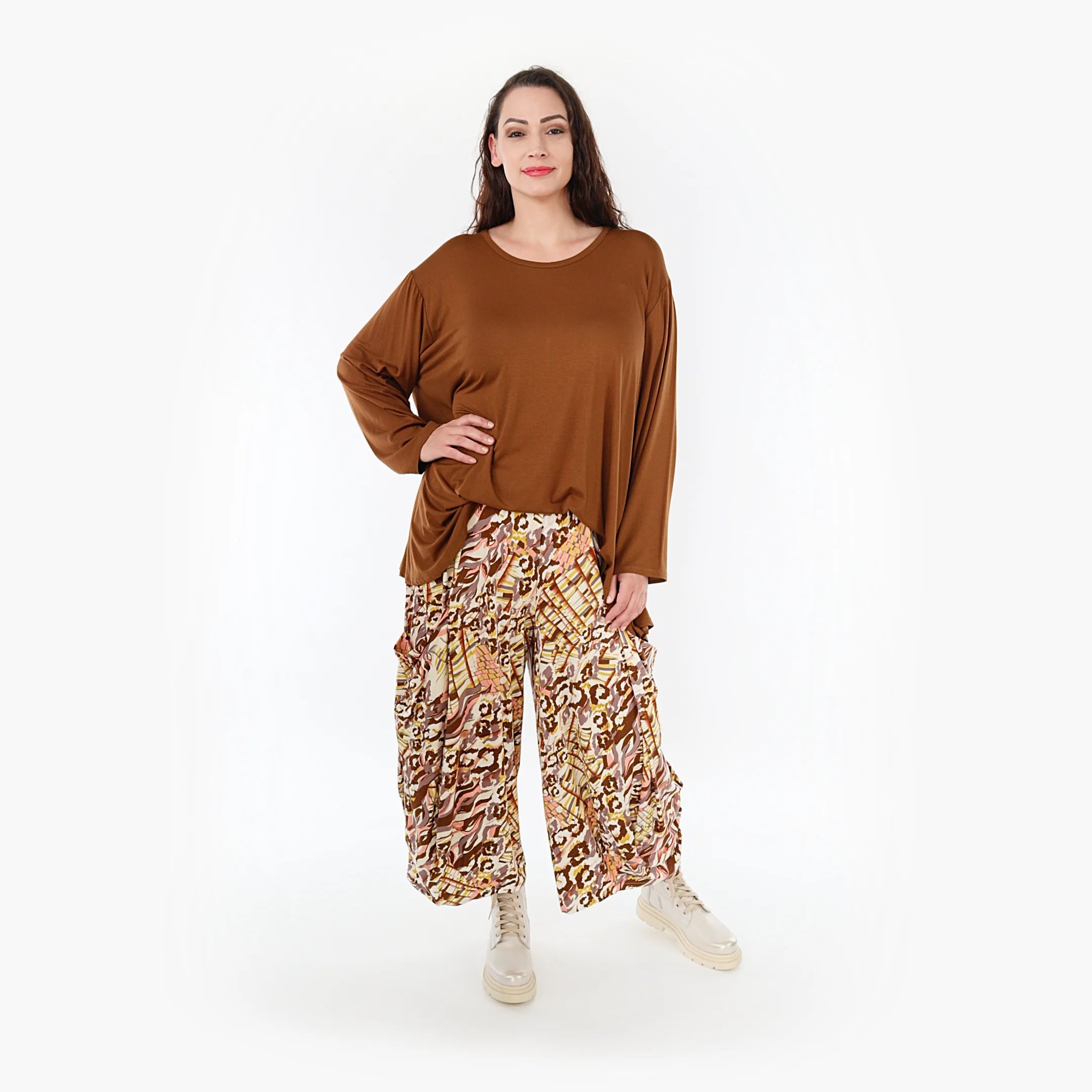  Ballonhose von AKH Fashion aus Viskose, 1355.08069, Cognac-Rose-Weiß, Muster, Schick