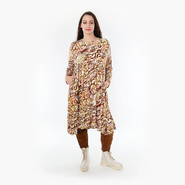  Ballonkleid von AKH Fashion aus Viskose, 1355.06698, Cognac-Rose-Weiß, Muster, Schick